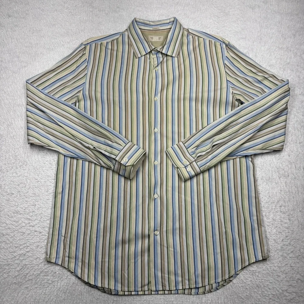 Banana Republic Shirt Blue Green Button Down Classic Fit‎ Striped Men's XL